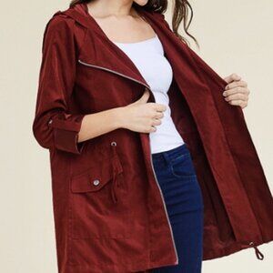 Staccato NWT Burgundy Coat Trench lightweight Jacket Hooded Pockets S M L
